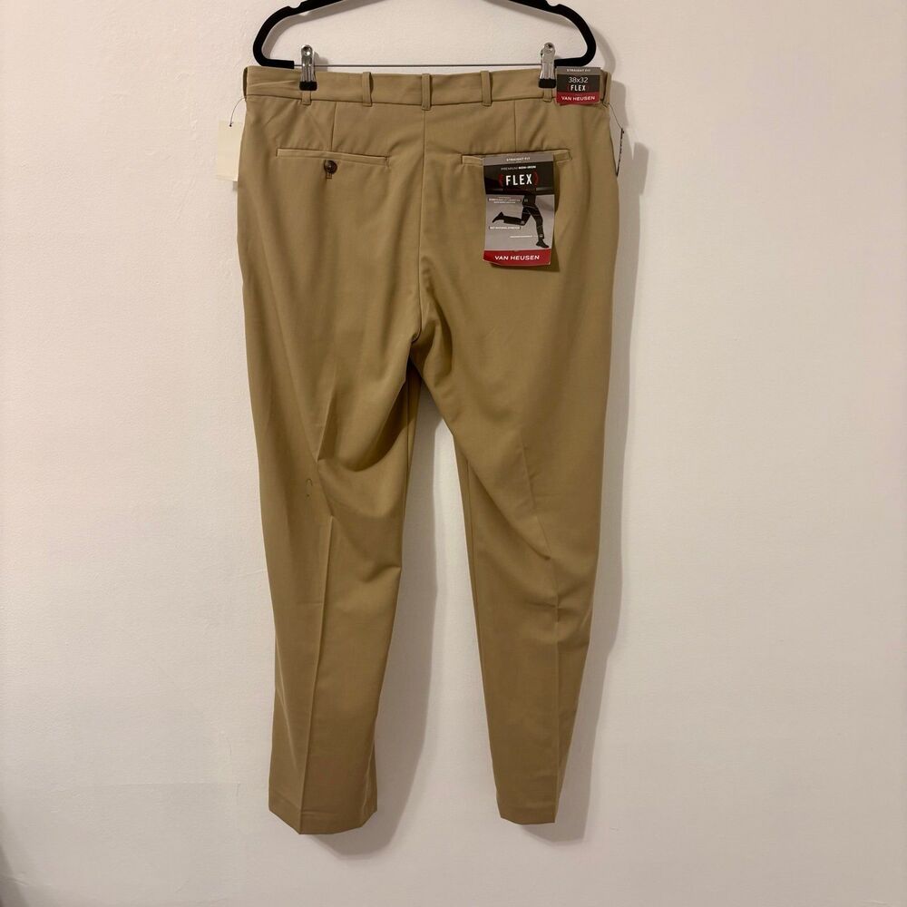 NWT Van Heusen Straight Fit Flex Premium Non- Iron Khaki Dress Pants 38x32 - Picture 3 of 5